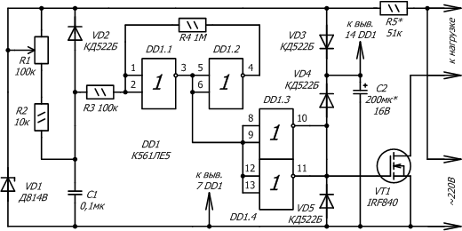 принципиальная схема регулятора мощности на IRF840